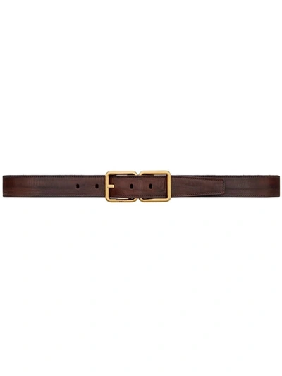 Shop Saint Laurent Double Buckle Belt In Braun