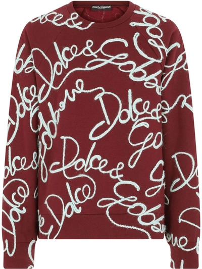 Shop Dolce & Gabbana All-over Logo Embroidered Sweatshirt In Rot