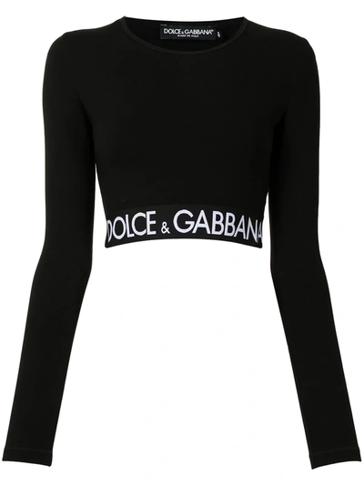 Shop Dolce & Gabbana Logo-hem Cropped Top In Schwarz