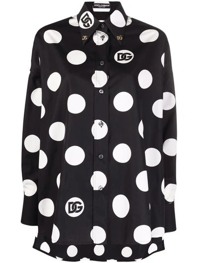 Shop Dolce & Gabbana Polka-dot Long-sleeve Blouse In Black