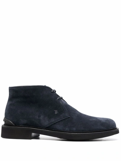 Shop Tod's Lace-up Suede Boots In Blau