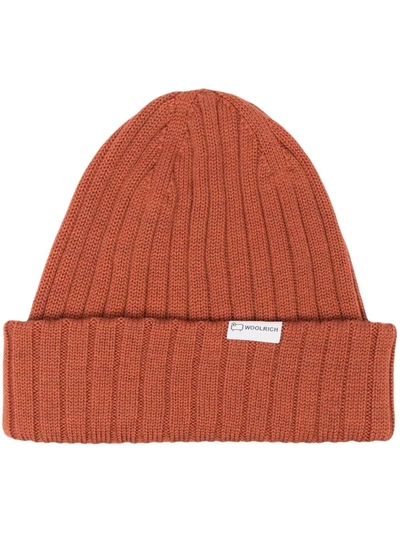 Shop Woolrich Ribbed-knit Wool Beanie In Orange
