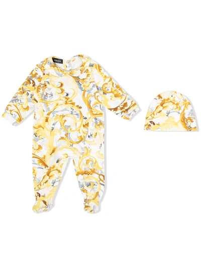 Shop Versace Baroccoflage-print Babygrow And Hat Set In White