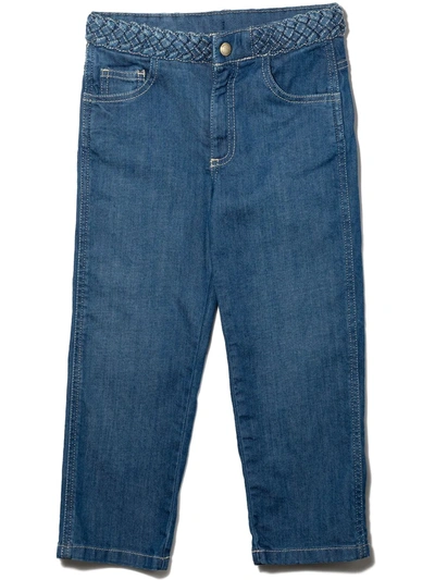 Shop Chloé Teen Woven-trim Straight-leg Jeans In Blue