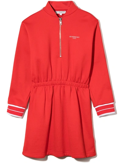 Shop Givenchy Half-zip Logo Print Dress In Red