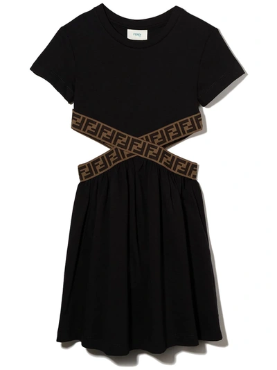 Shop Fendi Teen Ff Cut-out Short-sleeve Dress In Black