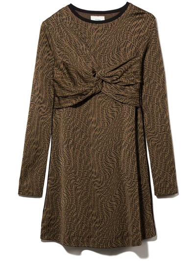 Shop Fendi Ff Vertigo Twist-detail Dress In Brown