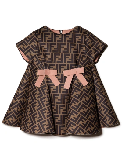 Shop Fendi Ff Pattern Ruffle Dress In Brown