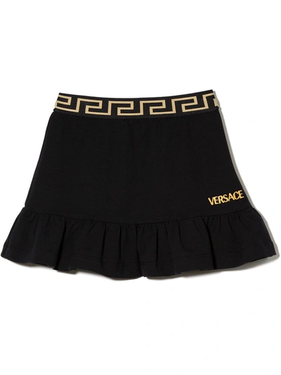 Shop Versace Greca Border Frilled Skirt In Black