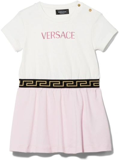 Shop Versace Logo-embrodiered Dress In White