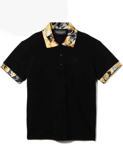 Shop Versace Baroccoflage-trim Polo Shirt In Black