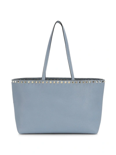 Shop Valentino Small Rockstud Leather Tote In Periwinkle