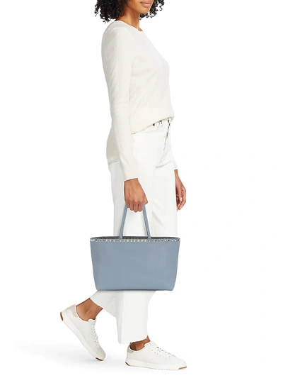 Shop Valentino Small Rockstud Leather Tote In Periwinkle