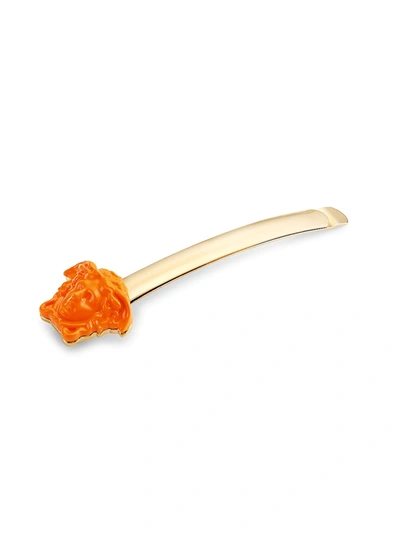 Shop Versace La Medusa Hair Pin In Tangerine