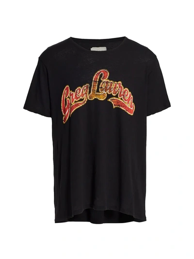 Shop Greg Lauren Logo Crewneck T-shirt In Black