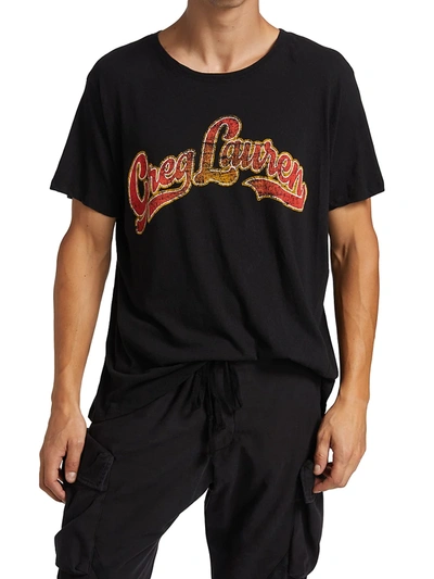 Shop Greg Lauren Logo Crewneck T-shirt In Black