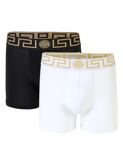 Shop Versace Men's 2-pack Trunk Boxer Briefs In Black White