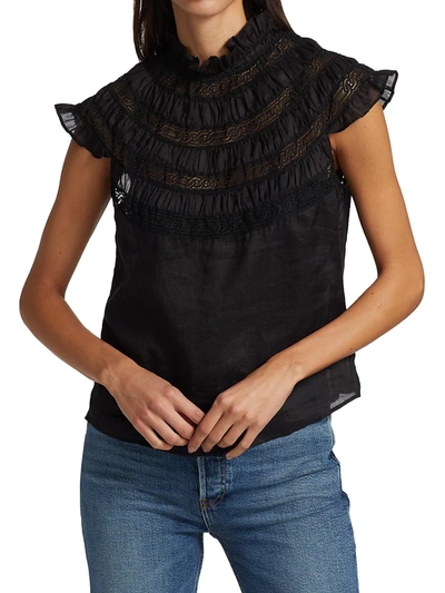 Shop Frame Lace Inset Short Sleeve Top In Noir