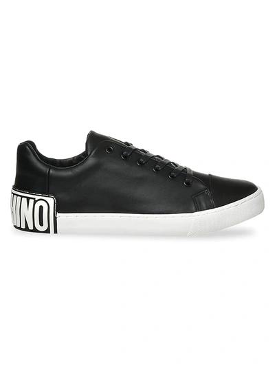 Shop Moschino Men's Leather Logo Sneakers In Nero