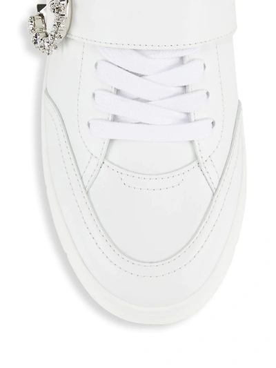 Shop Jimmy Choo Osaka Leather Embellished Lace-up Trainers In White Silver