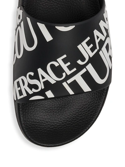 Shop Versace Jeans Couture Men's Wide Fondo Logo Rubber Pool Slides In Midnight