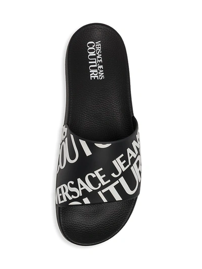 Shop Versace Jeans Couture Men's Wide Fondo Logo Rubber Pool Slides In Midnight