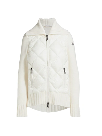 Shop Moncler Women's Diamond Quilted Mix Media Jacket In Ivory