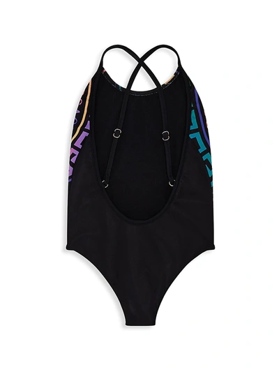 Shop Versace Little Girl's & Girl's Holographic Barocco One-piece Swimsuit In Black Multi
