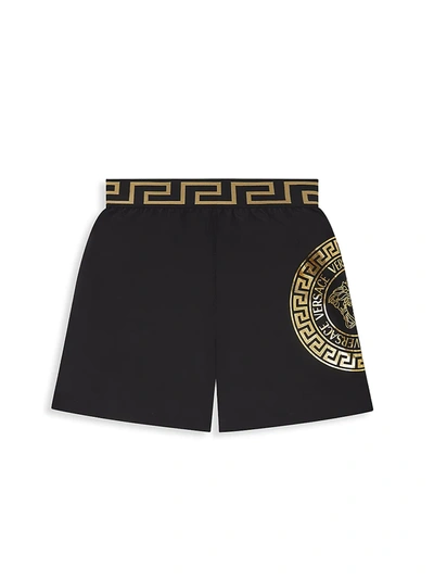 Shop Versace Little Boy's & Boy's Medusa-print Swim Shorts In Black