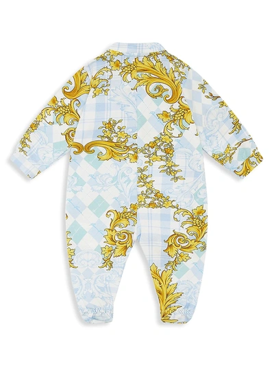 Shop Versace Baby's Baroque & Argyle Print Jersey-knit Footie In Blue Gold