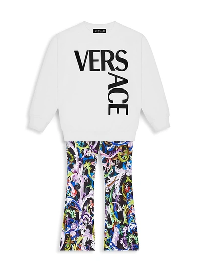 Shop Versace Little Girl's & Girl's Baroccoflage Print Flare Pants In Black Multi