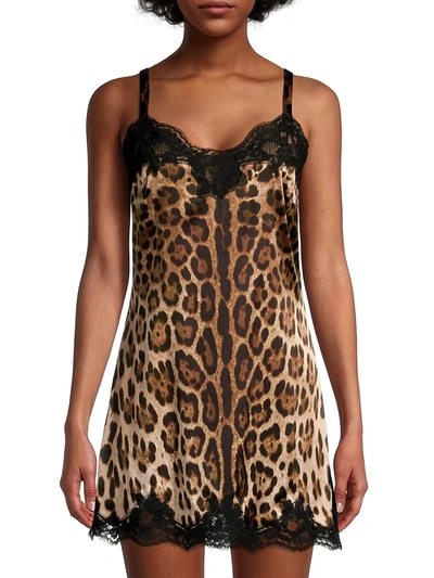Shop Dolce & Gabbana Women's Cheetah Print & Lace Silk Slip Dress In Leopard