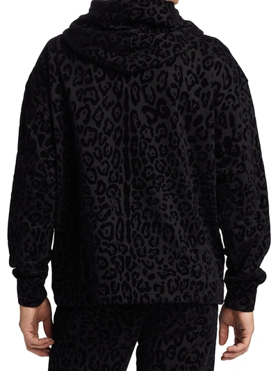 Shop Dolce & Gabbana Men's Leopard-print Flocked Zip Hoodie In Nero