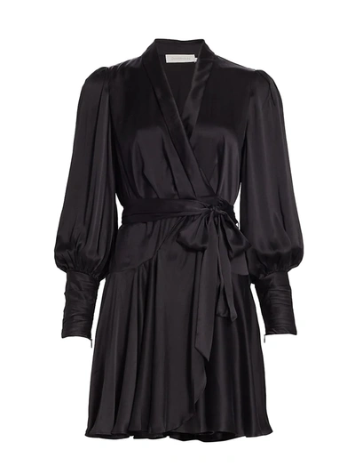 Shop Zimmermann Silk Wrap Minidress In Black