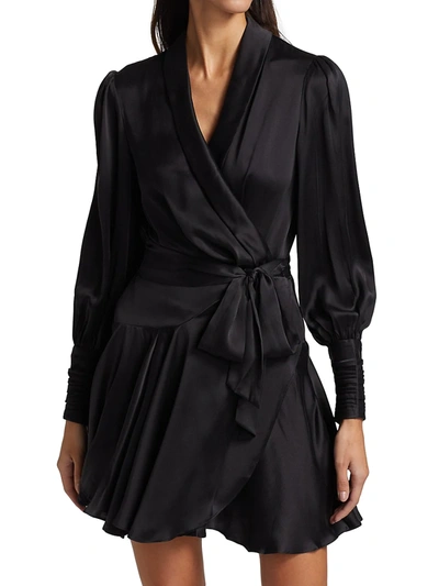 Shop Zimmermann Silk Wrap Minidress In Black