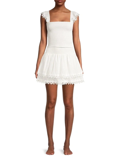 Shop Peixoto Women's Belle Smocked Tiered Miniskirt In White