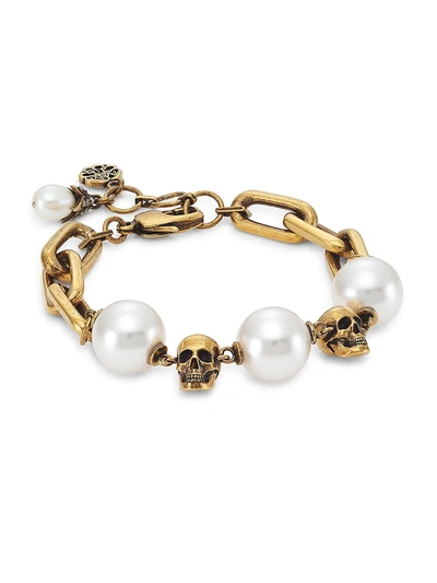 Shop Alexander Mcqueen Goldtone & Faux Pearl Chain Bracelet In Mix
