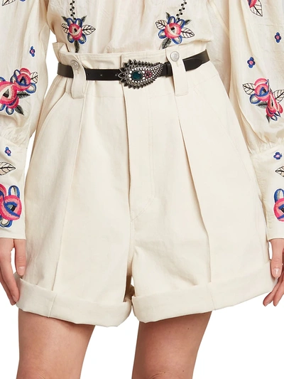 Shop Isabel Marant Women's Delilaz Cotton High-waist Shorts In Ecru