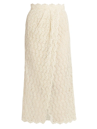 Shop Isabel Marant Evelina Cotton Lace Midi Skirt In Ecru