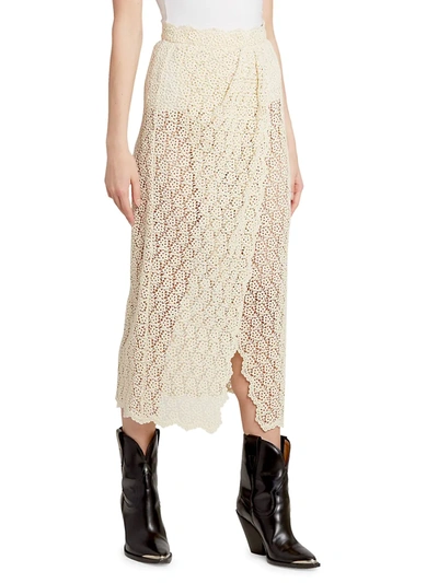 Shop Isabel Marant Evelina Cotton Lace Midi Skirt In Ecru