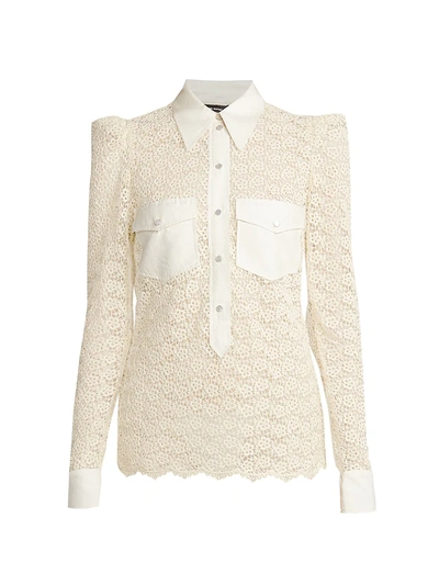 Shop Isabel Marant Ewen Cotton Lace Button-front Top In Ecru