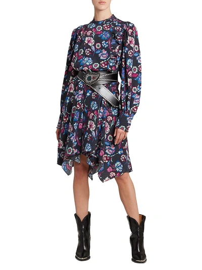 Shop Isabel Marant Verikio Floral Silk Midi Dress In Faded Night