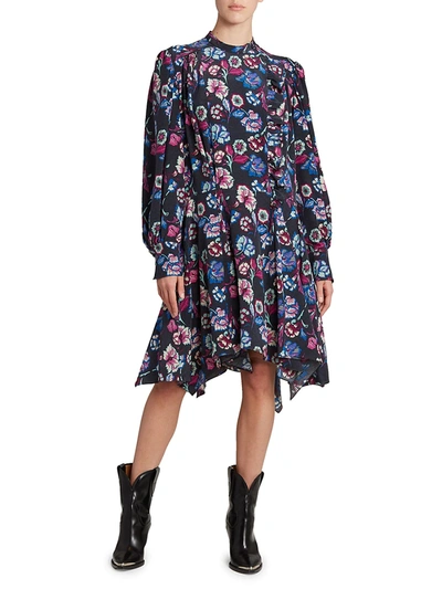 Shop Isabel Marant Verikio Floral Silk Midi Dress In Faded Night