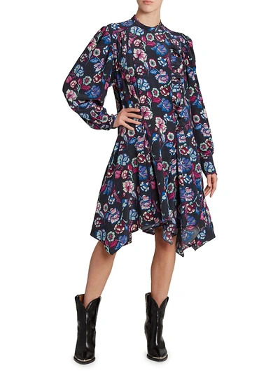 Shop Isabel Marant Verikio Floral Silk Midi Dress In Faded Night