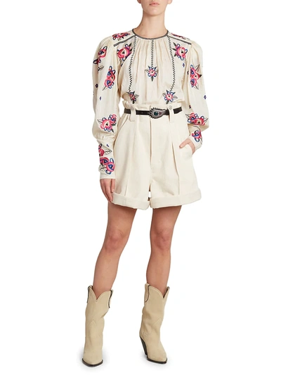 Shop Isabel Marant Ciameli Embroidered Blouse In Ecru