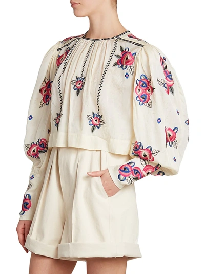 Shop Isabel Marant Ciameli Embroidered Blouse In Ecru