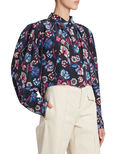 Shop Isabel Marant Valentine Floral Silk Blouse In Faded Night