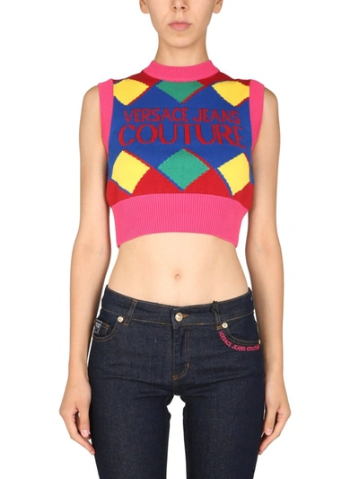 Shop Versace Jeans Couture Cropped Vest In Multicolour