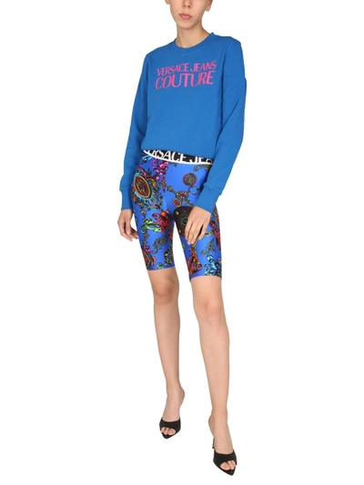 Shop Versace Jeans Couture Sweatshirt With Logo Print In Blue