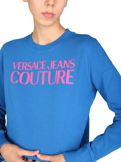 Shop Versace Jeans Couture Sweatshirt With Logo Print In Blue